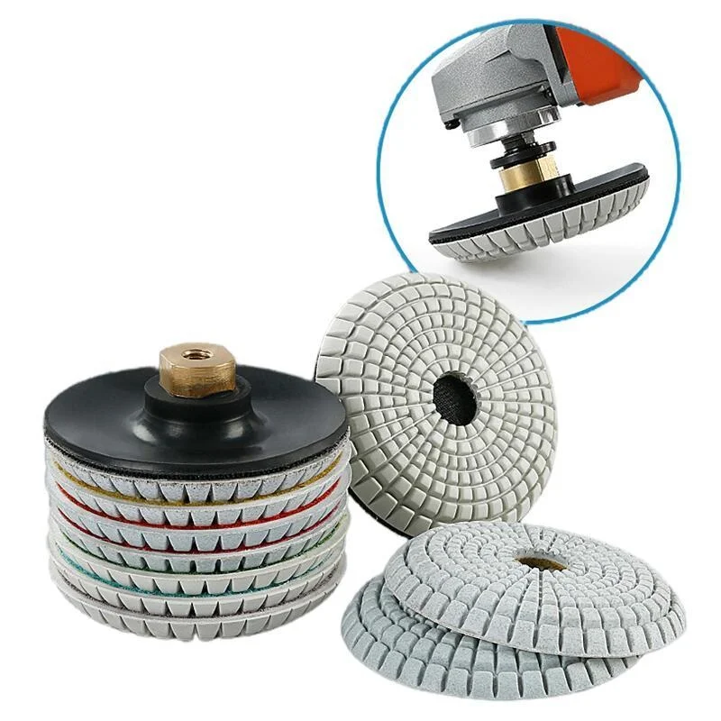 7PCS 4" 100mm Diamond Convex Polishing Pads Kit Wet Bowl-Shaped Granite Stone Concrete Marble Grinding Discs with Rubber Backer