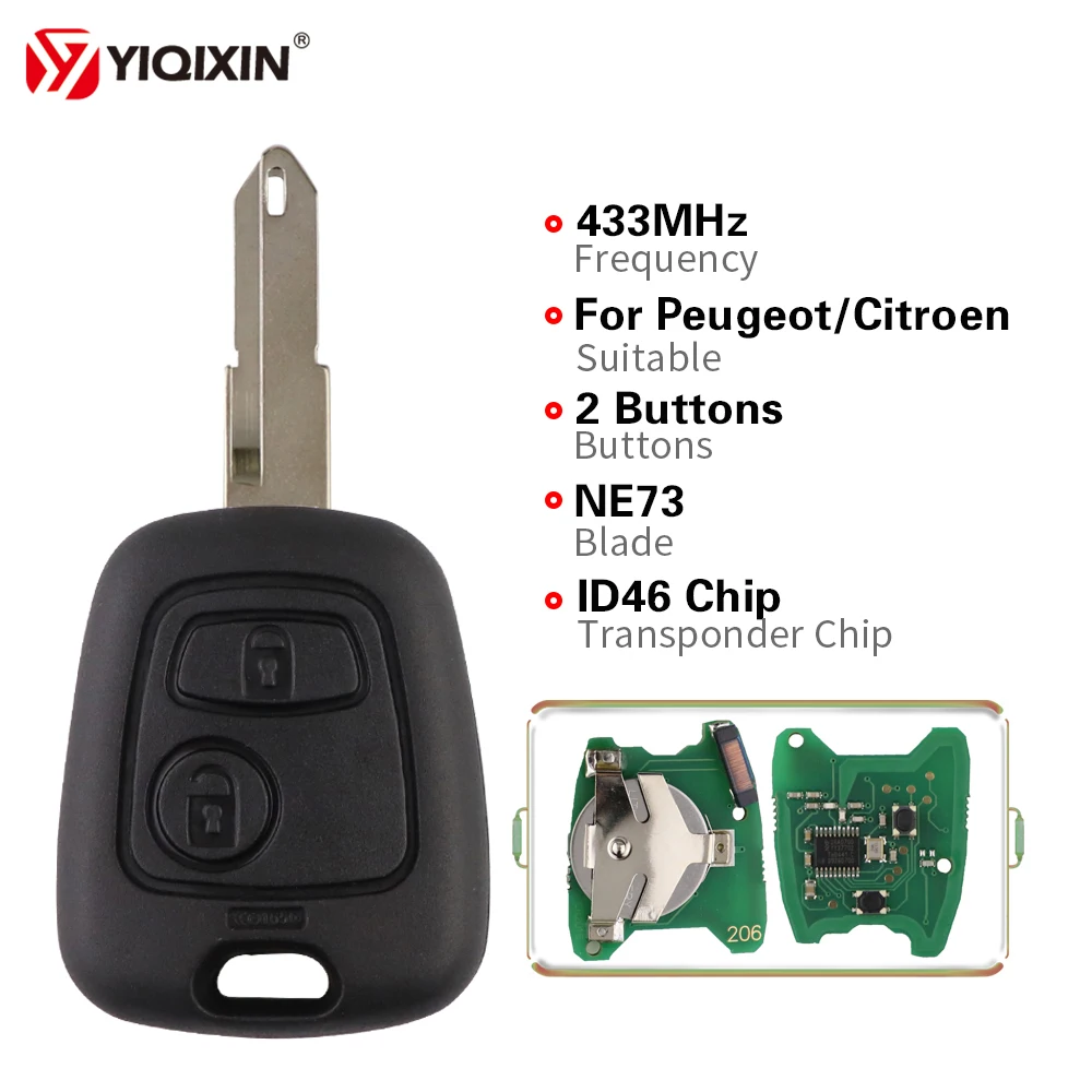 YIQIXIN 433mhz ID46 Electronic Chip New Remote Car Key For Peugeot 107 207 307 407 206 306 406 For Citroen C2 C3 With NE72 Blade