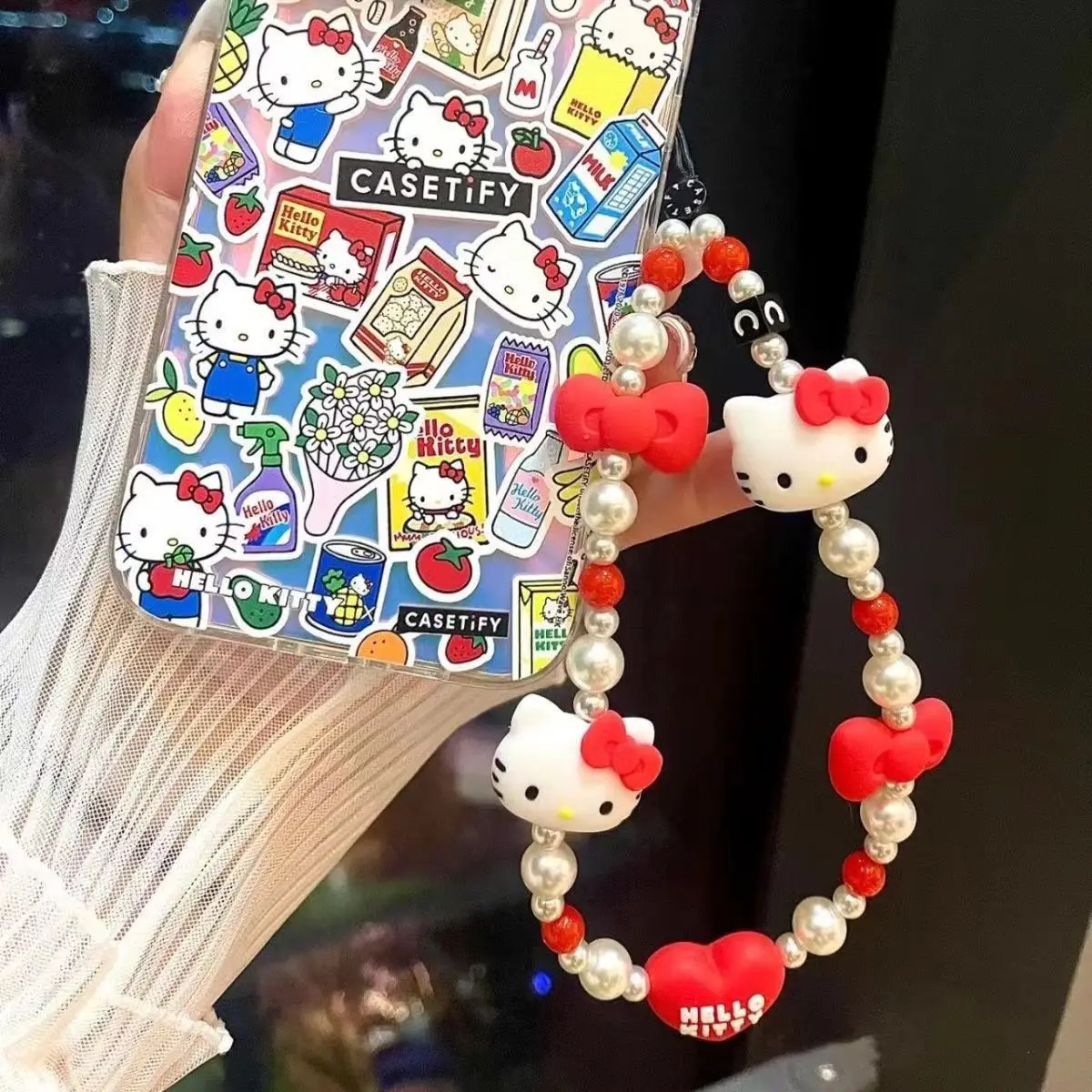 Kawaii Sanrio Mobile Pendant Hello Kitty Anti-lost Lanyard Key Short Wrist Rope Red Jewelry Keychain Anime Women Hand-held Chain
