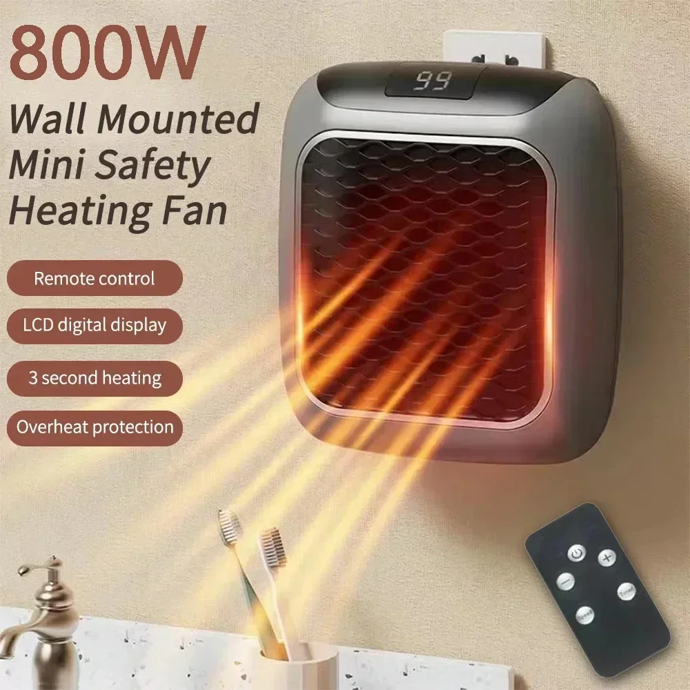 800W Mini Heater for Home Small Bathroom Heating Fans Wall Mounted PTC Ceramic Electric Heater With Remote Control Keep Warm Fan