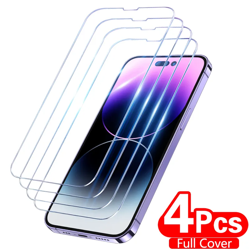 4PCS Full Cover Tempered Glass For iPhone 11 12 13 14 Pro Max Screen Protector For iPhone X XR XS Max 7 8 6 Plus Glass Film