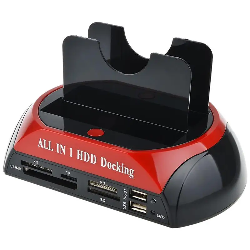 USB 2.0 to IDE SATA Hard Disk OTB Cloning Dock All in One HDD Docking Station Dual Bay 2.5 Inch 3.5 Inch eSATA With Card Reader