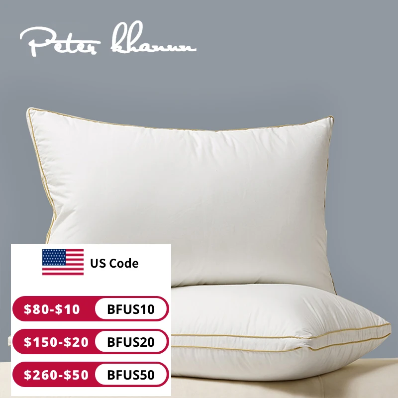 Peter Khanun Luxurious Goose Down Pillow Neck Pillows For Sleeping Bed Pillows 100% Cotton Shell Down Proof King Queen Size 1 Pc