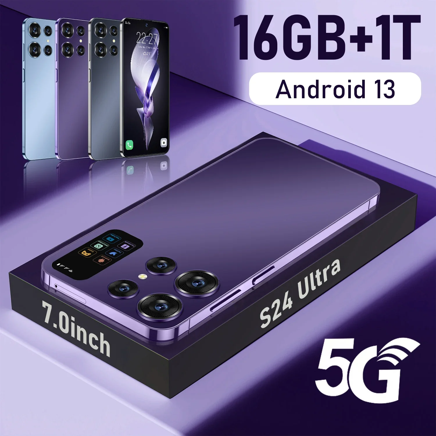 Original S24 Ultra 7.0 inch HD Screen Smartphone16GB+1TB 5GPhone Dual Sim Celulares Android13 Face Unlock 7000mAh 72MPwith NFC