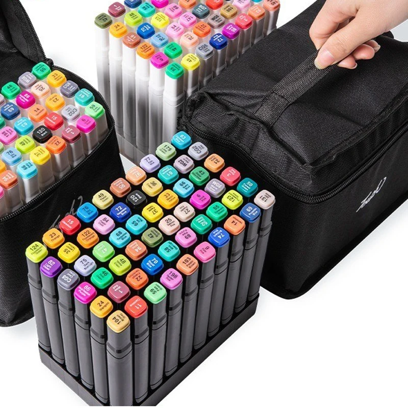 12-80Color Double Headed Art Marker Pen Set for Draw Sketching Alcohol Oily Based Markers Graffiti Manga Supplies Stationery