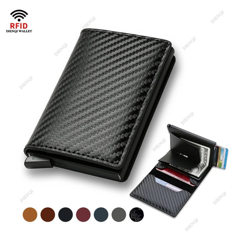 Rfid Aluminum Men Wallet Card Holders Purse Carbon Fiber Men Business Slim Thin Smart Wallet Credit Cardholder Case Note Holder