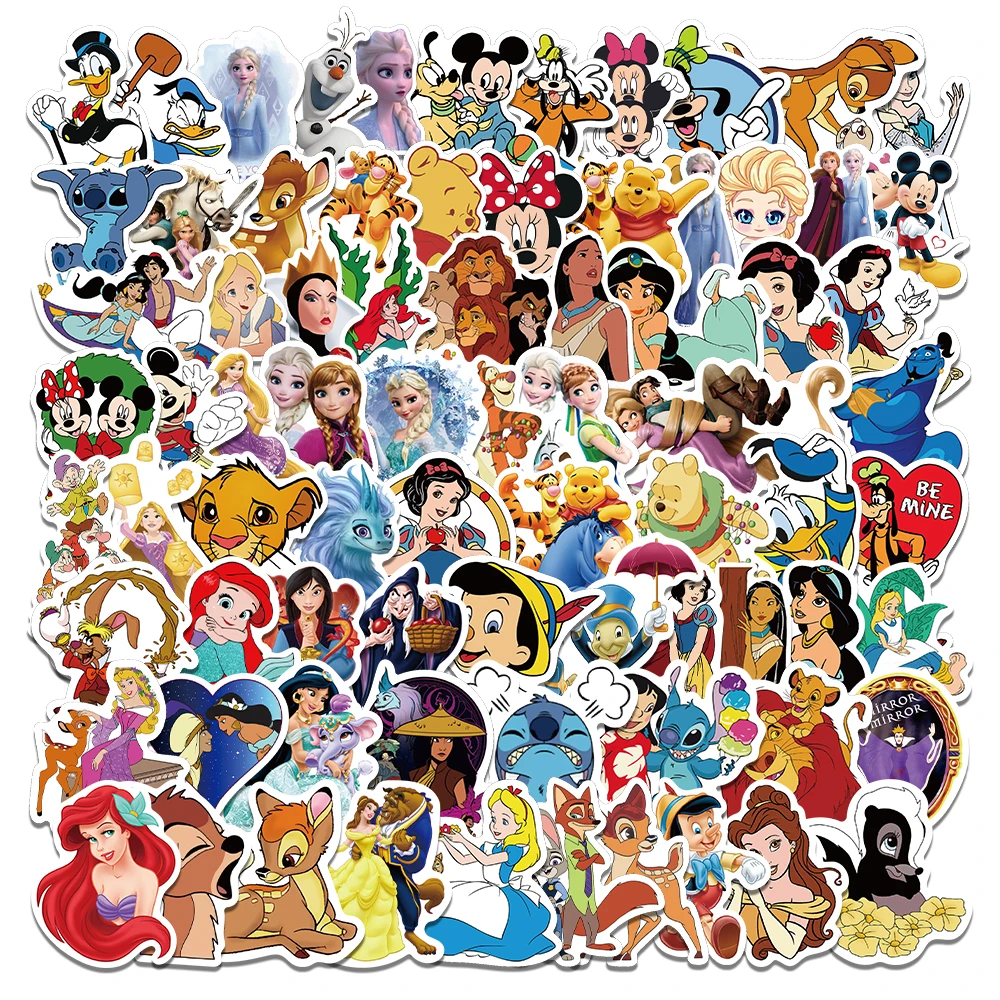 50/100pcs Disney Mixed Cartoon Stickers Movie Decals DIY Laptop Phone Guitar Luggage Bottles Waterproof Gift Sticker Kid Toy