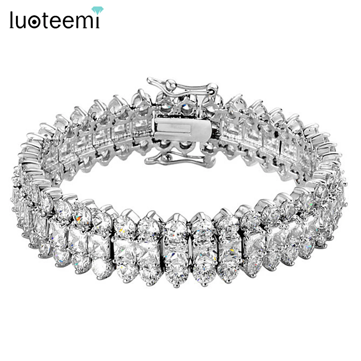 LUOTEEMI Top Luxury Wedding Tennis Bracelet 3 Rows High Quality Zircon Stones Super Shiny Women Wedding Bridal Party Gifts