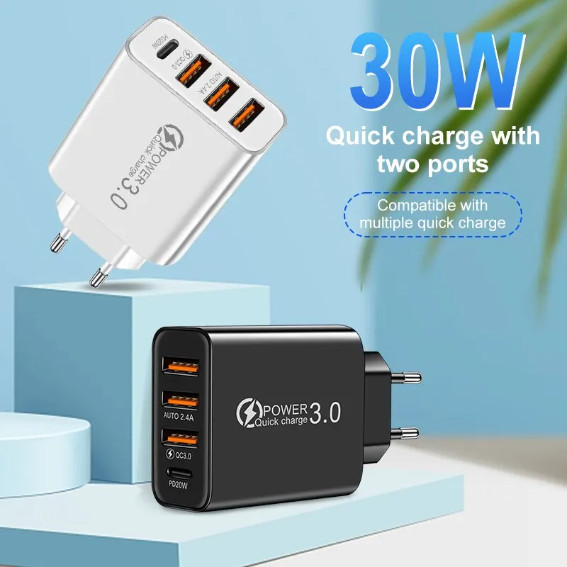 New Fast Charging US Standard Euro Standard Charger 3USB Type C Mobile Phone Travel Charger Universal Adapter