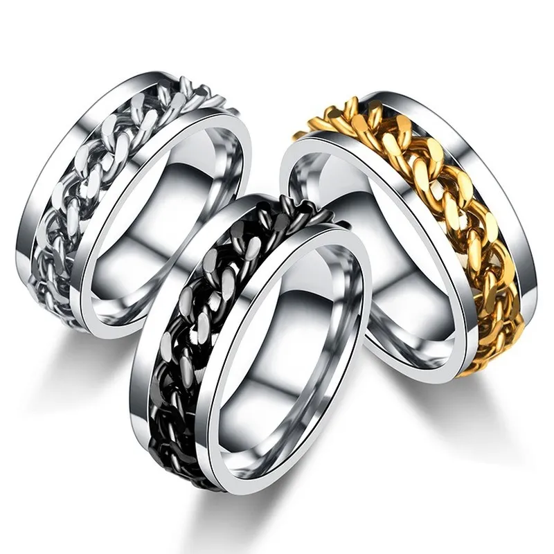 Titanium Steel Rotatable Chain Rings for Women Men Spinner Ring Decompression Multifunctional Chain Ring Bottle Opener Ring Gift