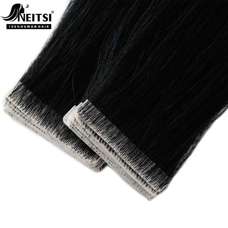 Neitsi Straight PU Skin Weft Invisible Tape In Remy Hair Extensions Natural Human Hair 12'' 16" 20" 24" Seamless Adhesives Tape