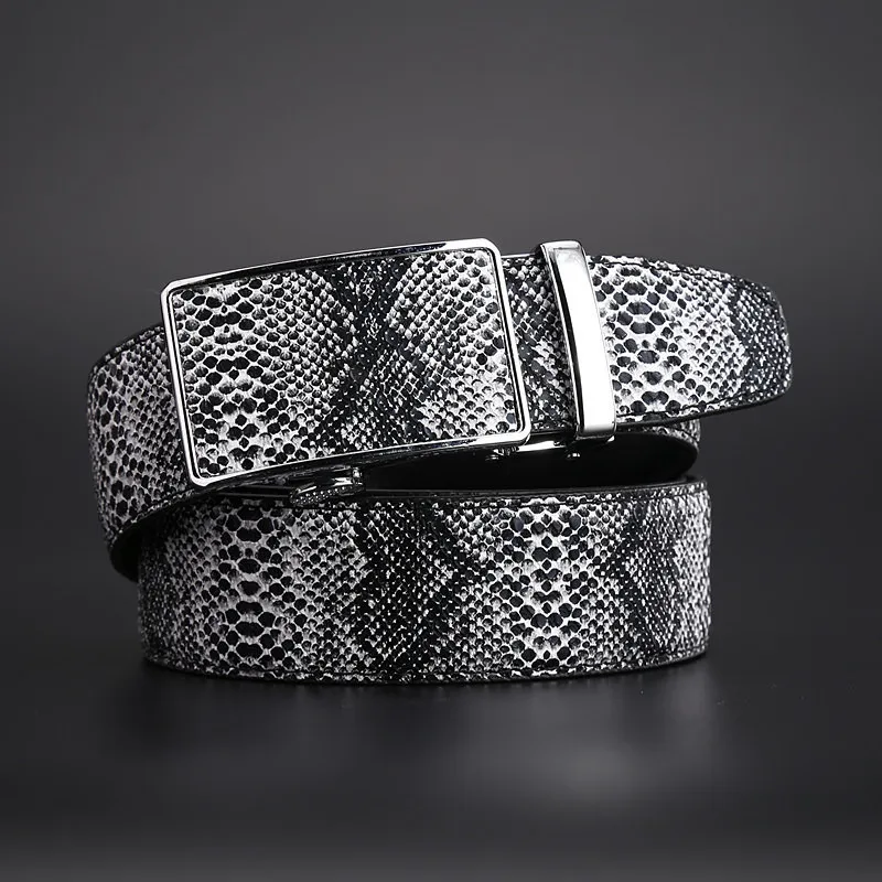 Automatic buckle Strap New Genuine Leather Snake Grain Belt for Men Hot Ceinture Men Belts Luxury Designer high Quality