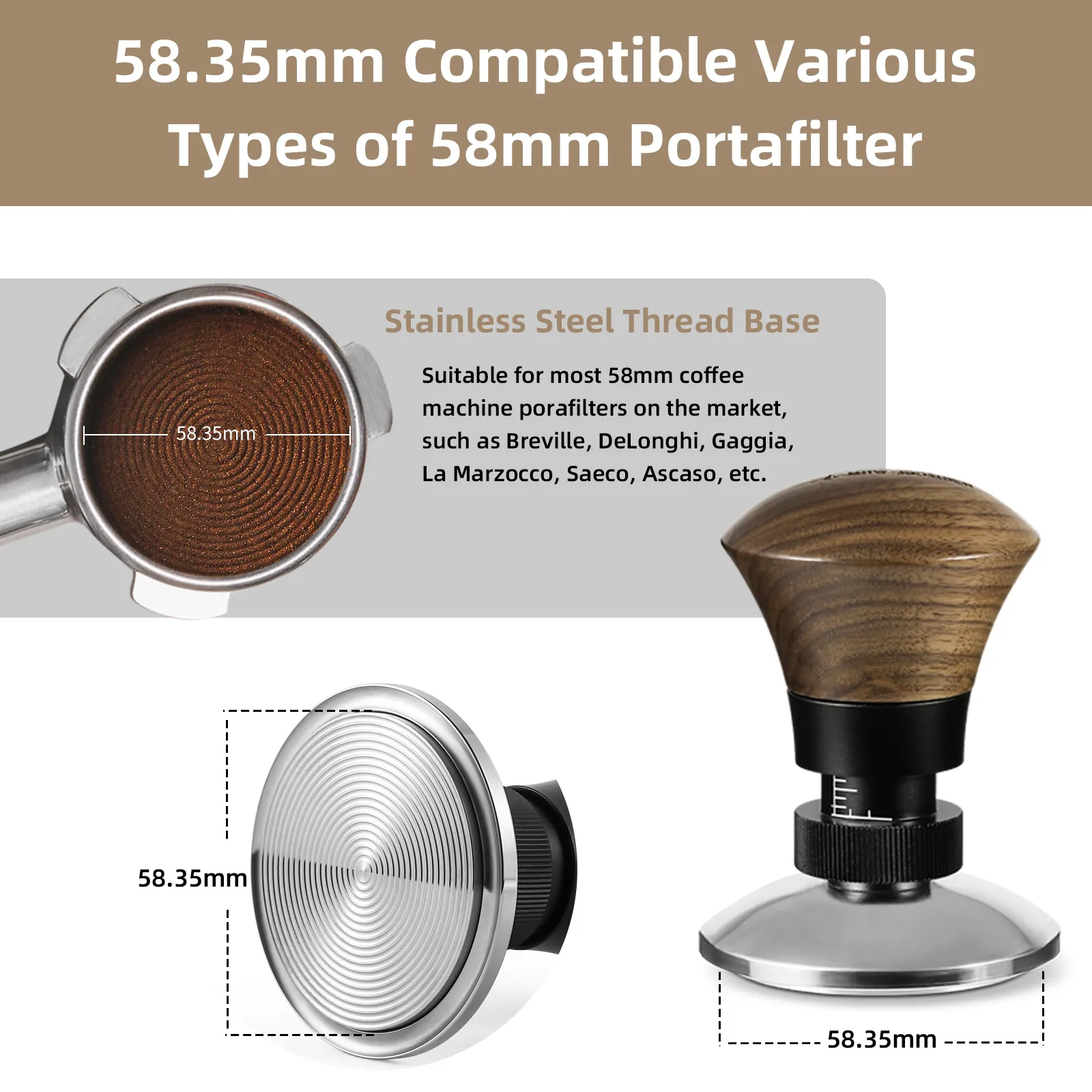 MHW-3BOMBER 58.35mm Espresso Tamper Premium Barista Coffee Tamper with Calibrated Spring Loaded Adjustable Level Tamping Tools