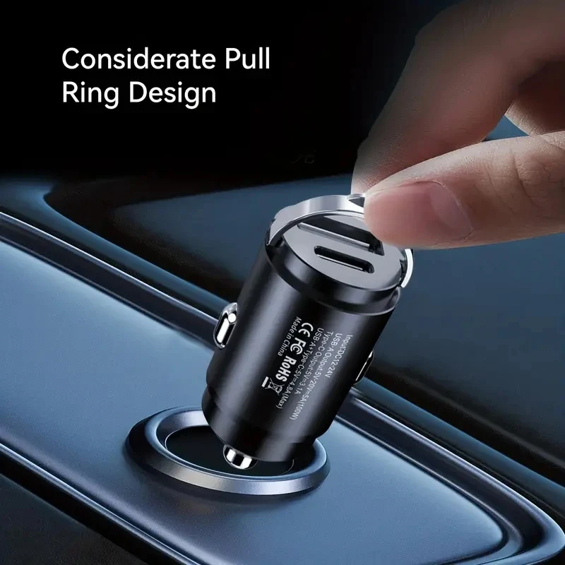 66w Car Charger Super Fast Charger Metal One Tow Two Car ChargerFlash Charger Mini Pull Ring New Pd Car Charger Car Electronic