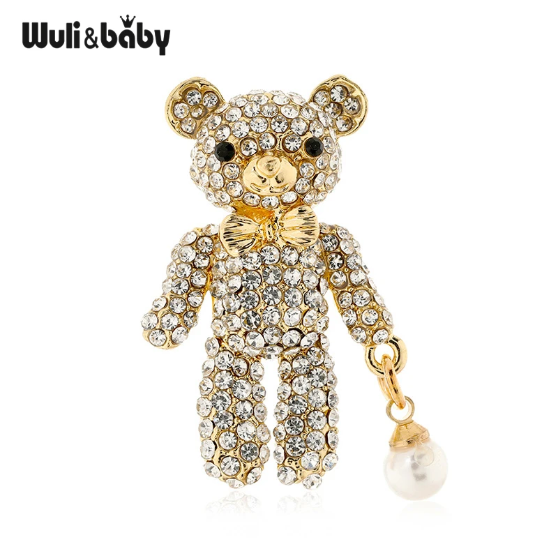 Wuli&baby Sparkling Rhinestone Bear Brooches For Women Lovely Christmas Animal Party Office Brooch Pins Gifts