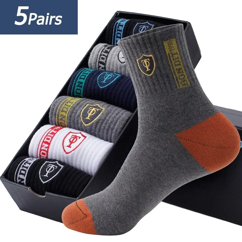 5 Pairs Apring And Fall Mens Sports Socks Summer Leisure Sweat Absorbent Comfortable Thin Breathable Basketball Meias