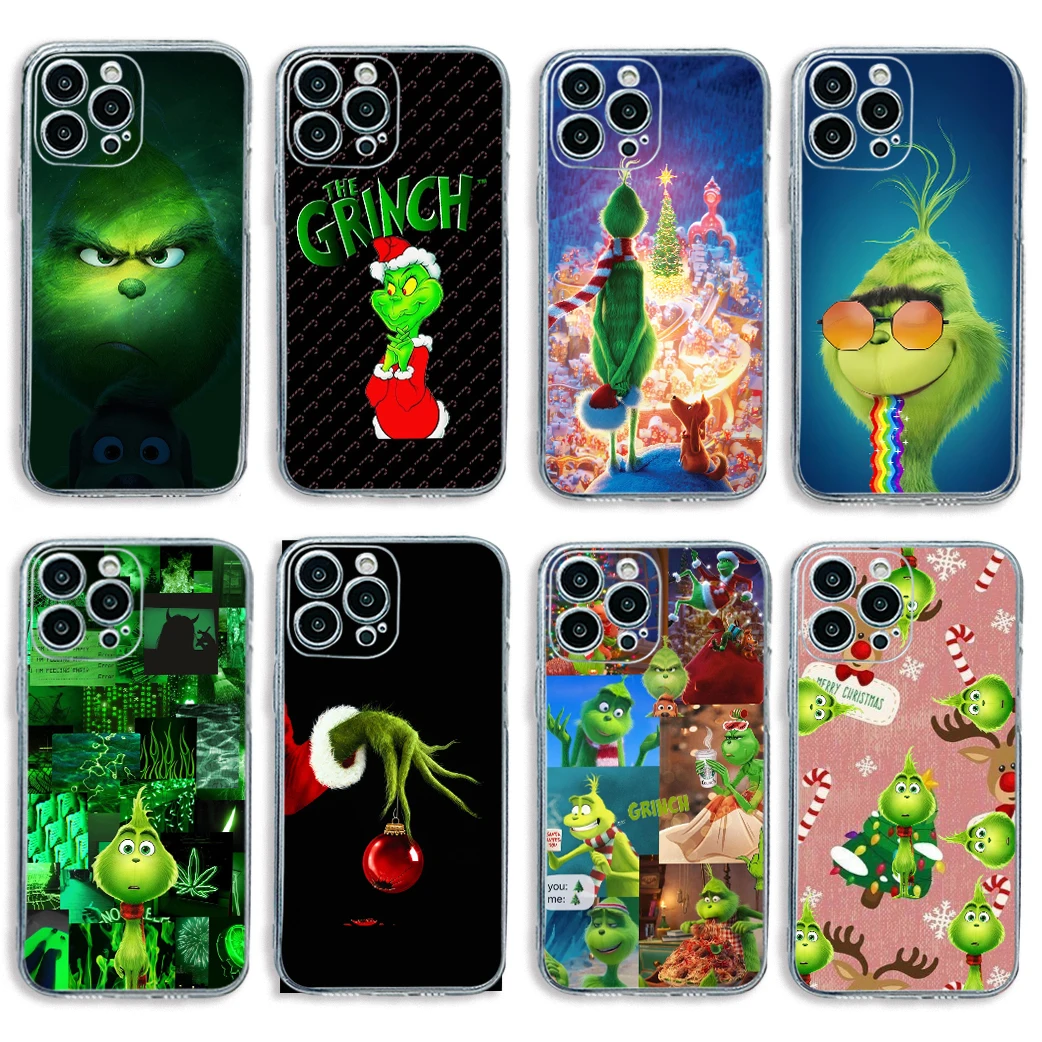 Christmas green monster Phone Case For iphone 15 14 13 12 11 XS Pro Max Mini X XR 6 7 8 Plus SE20 Soft Silicone Transparent Capa