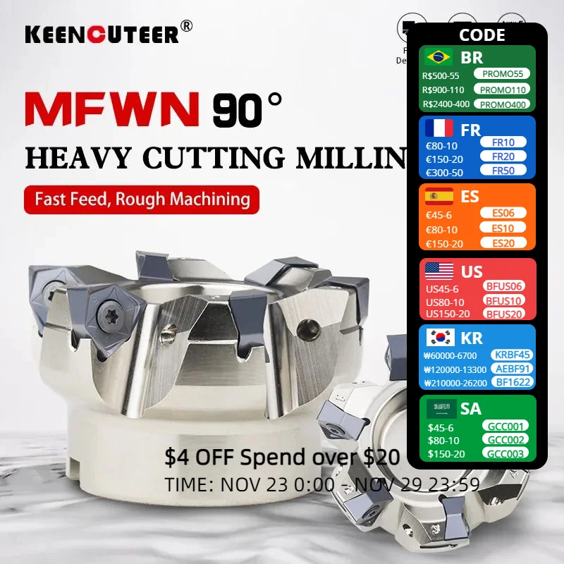 MFWN90 Heavy Cutting Milling Cutter Head MFWN90063R Indexable End Mill Fast Feed Face End Mill WNMU0806 Milling Insert CNC Lathe