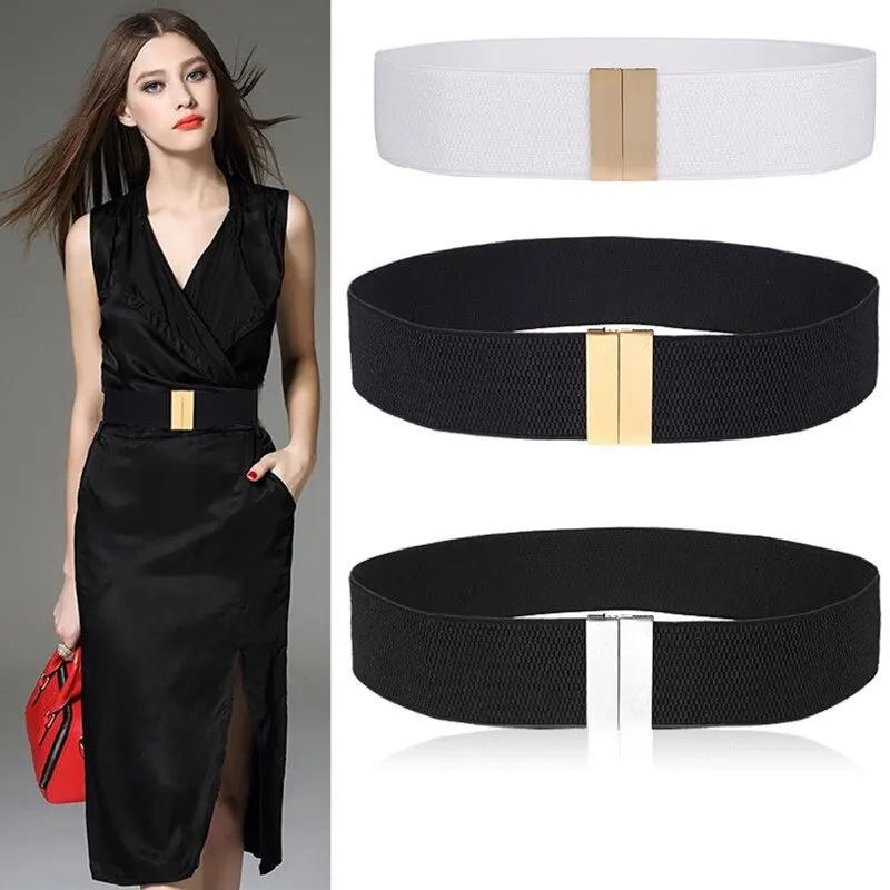 Wide Elastic Belt Dress Stretch Waist Belt Women Dress Accessories Waistband Corset Waist Metal Buckle GM001