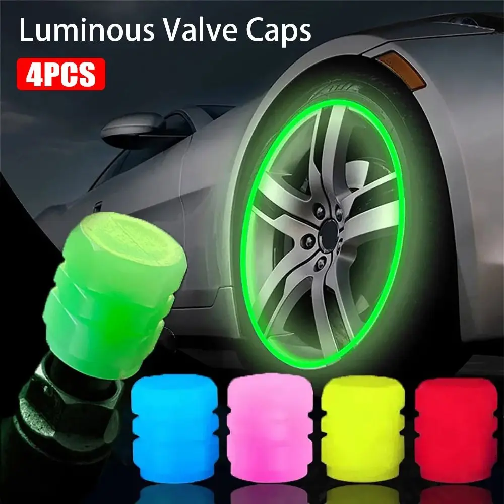 4Pcs Luminous Valve Caps Fluorescent Green Blue Night Glowing Car Motorcycle Bicycle Wheel Styling Tyre Hub Universal Cap Decor