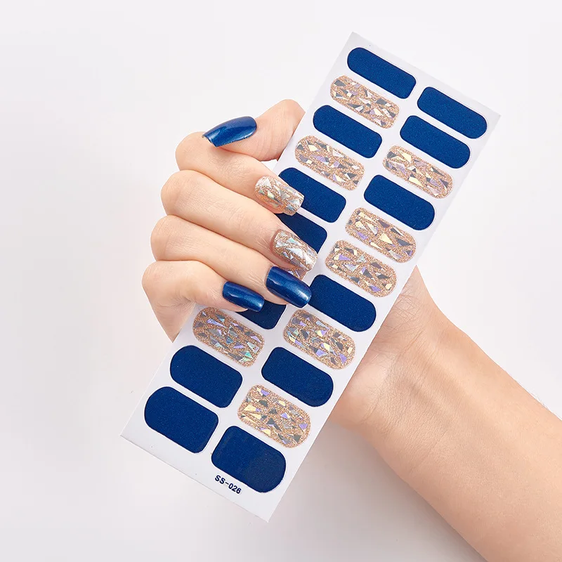 22tips Fashionable Blue Diamonds Nail Art Stickers Collection Manicure DIY Nail Polish Strips Wraps for Party Decor