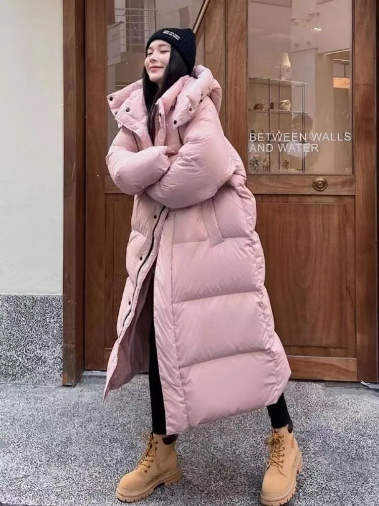 Warm Winter Pink Hooded Long Parka Chaqueta Thick Windproof Parca Overcoat Casual Snow Wear Cotton Padded Women Jaqueta New