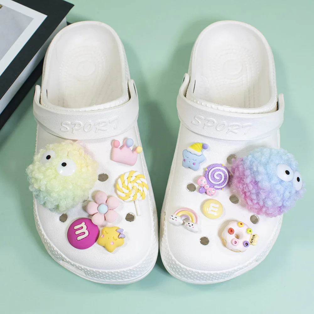 New Arrival  Colorful hairball DIY Resin Shoes Accessories Fashion Garden Shoe Decorations Fit Boys Girls Croc Charm