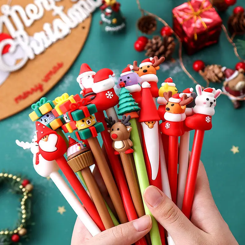 20Pcs Kawaii Christmas Gel Pen Cute Christmas Tree Reindeer Santa Snowman Gift 0.5mm Black Neutral Pens School Office Stationary