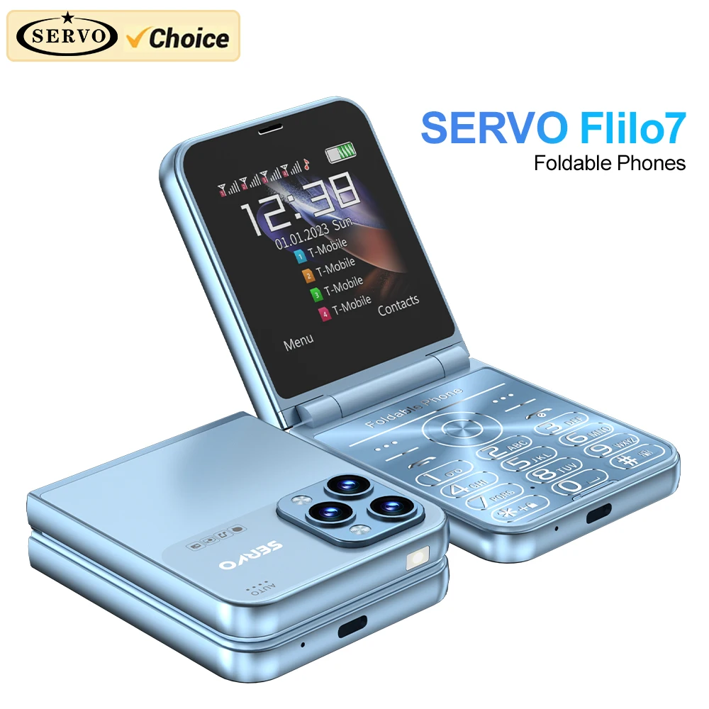 SERVO Flilo7 4 SIM Card Flip Mobile Phone Auto Call Record Speed Dial Magic Voice Blacklist FM Radio Type-C Foldable Cellphone