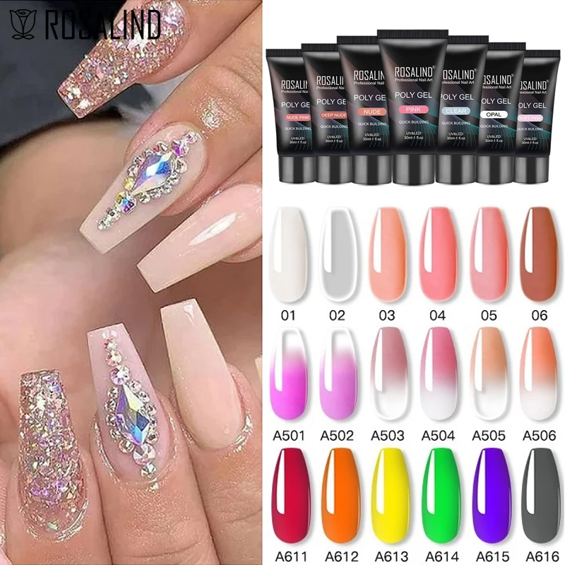 ROSALIND 30ml Acrylic Poly Nail Gel Semi-permanent Nail Art Manicure Quick Easy Gel for Extension Quick Builder Varnish Gels New