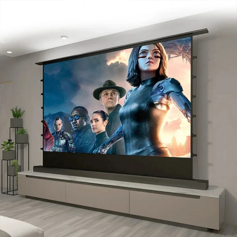 150 Inch Max Electric ALR CLR Rollable Floor Rising Long Throw Projector Screen Grey Crystal Ambient Light Rejecting HD 3D 8K