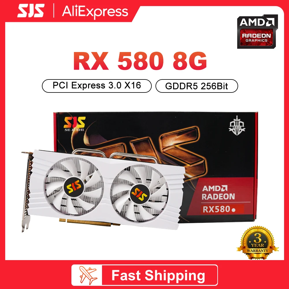 SJS New RX580 8GB Graphics Card GPU GDDR5 256Bit 8Pin PCIE 3.0×16 for Mining Gaming Desktop Computer Video Card placa de video