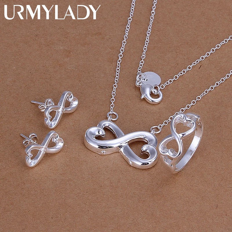 925 sterling silver lady women Valentine's Day gift creative ring necklace stud earrings fashion jewelry set wedding party nice