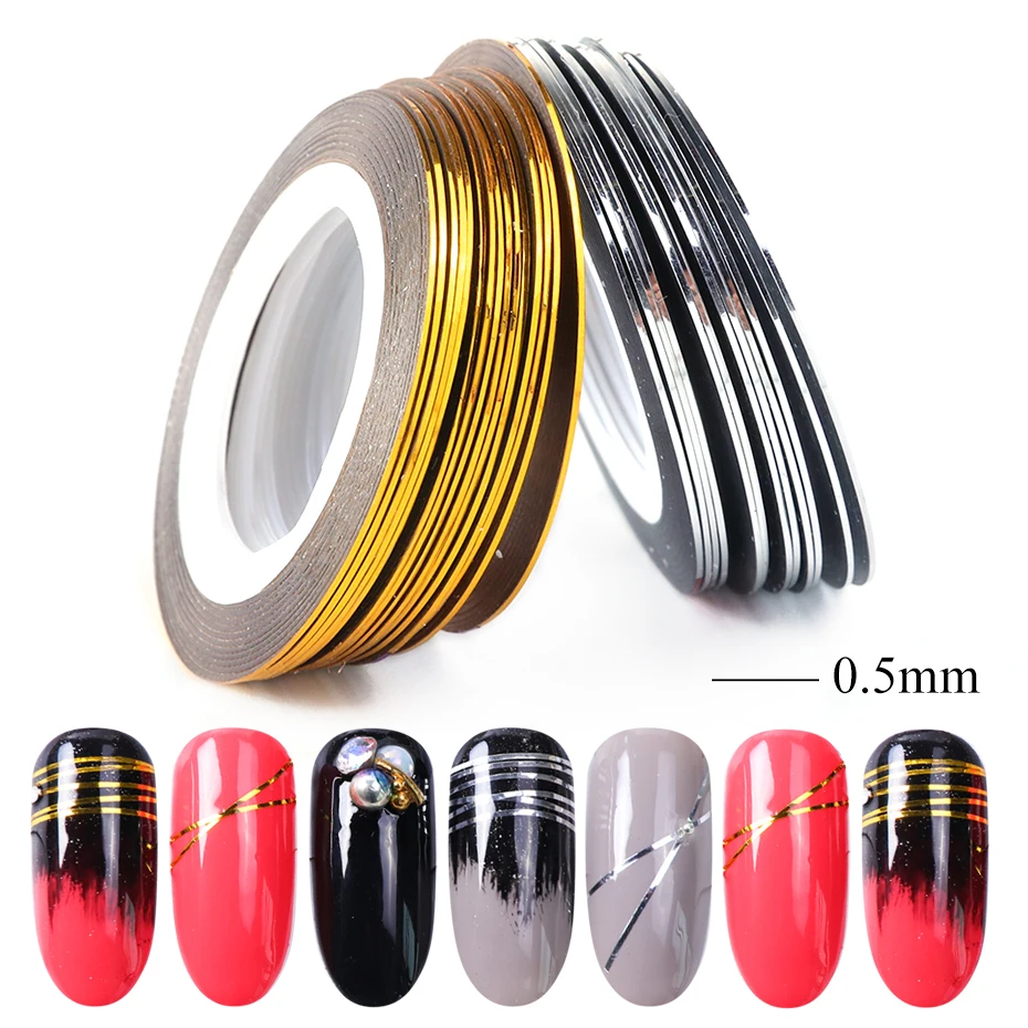 0.5mm Gold Silver Striping Sticker Holographic 3D Strips Liner Tape Adhesive Super Fine Nail Art Polish Decorations LY1009-1