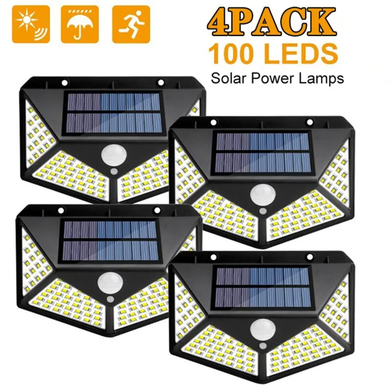 1/2/4/6Pcs 100 LED Wall Lights Outdoor Solar Lamp PIR Motion Sensor Solar Powered Sunlight Street Light for Garden Decoration