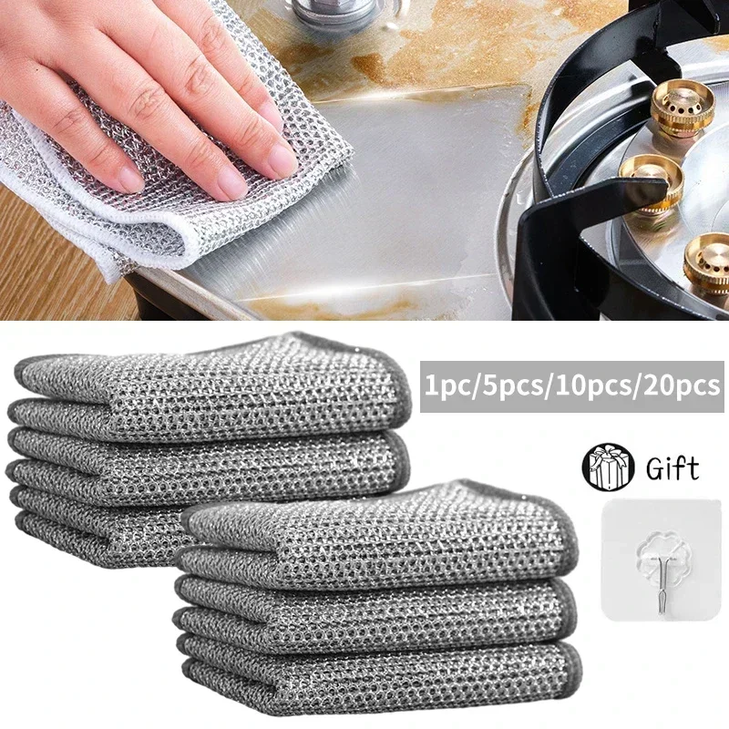 Wire Cleaning Cloths Kitchen Dishcloths Non -stick Oil Iron Dishrag Multipurpose Cleaning Wiping Rags Pan Pot Dishes Cloths Rag