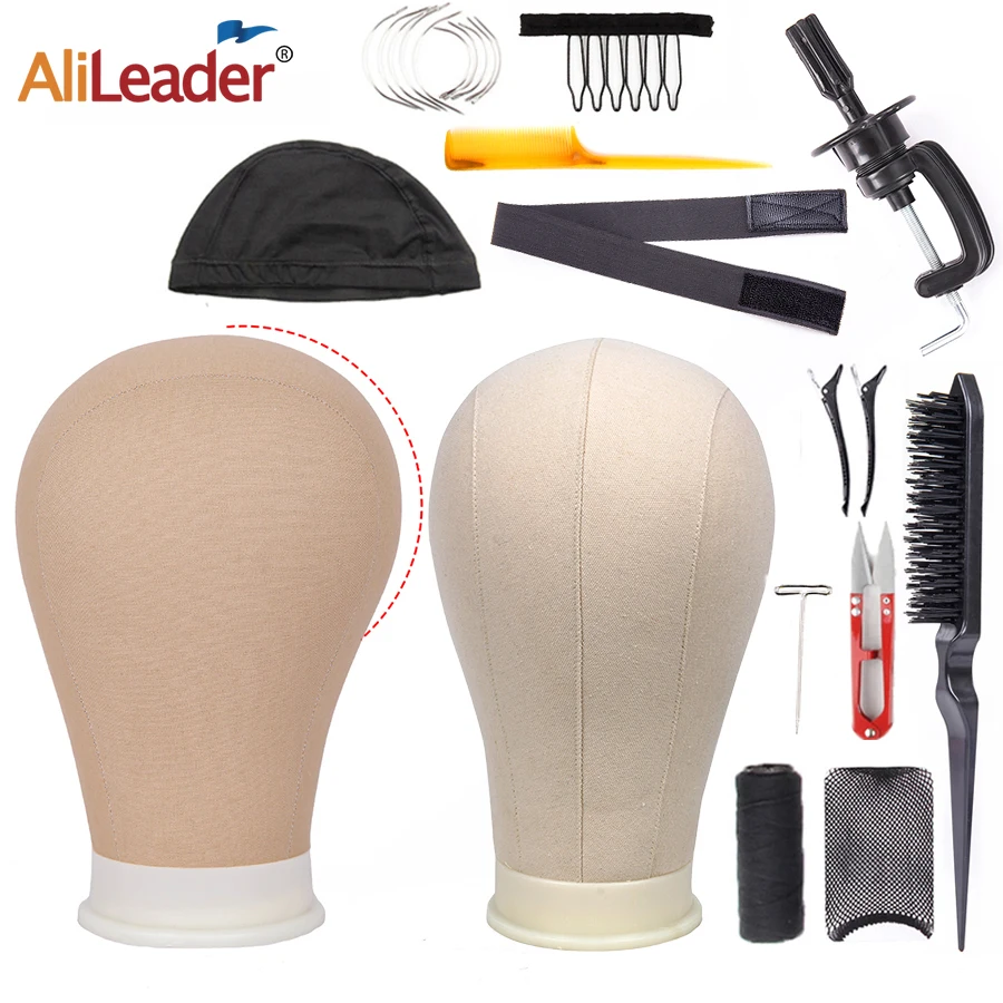 Alileader Training Mannequin Head Canvas Block Head Display Styling Mannequin Manikin Head Wig Stand Free Get T Needle Holder