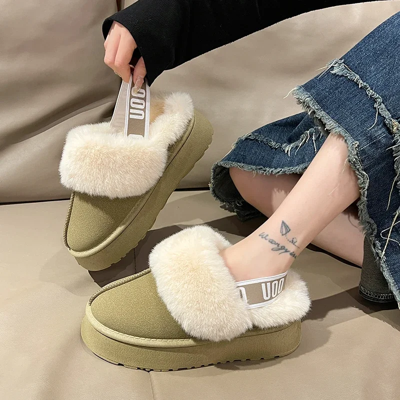 2023 Winter New Warm Home Fur Slippers Women's Luxury Suede Plush Couple Cotton Shoes Indoor Bedroom Thick Soled Fluffy Slippers