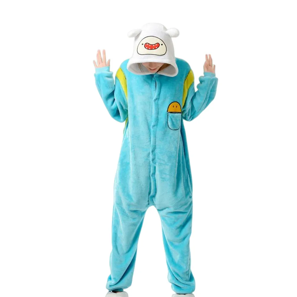 Anime Kigurumi Adventure Time With Finn And Jake Cosplay Costume Romper Onesies Pyjamas Jumpsuit Hoodies Sleepwear for Adults