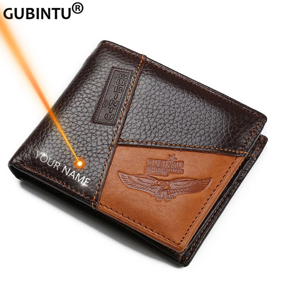 GUBINTU Genuine Leather Men Wallets Coin Pocket Zipper Real Men's Leather Wallet with Coin High Quality Male Purse Eagle cartera