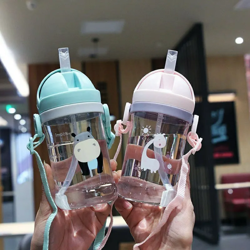 350ml Kids Drinking Cup Feeding Bottle With Straw Gravity Ball Wide Caliber Bottle