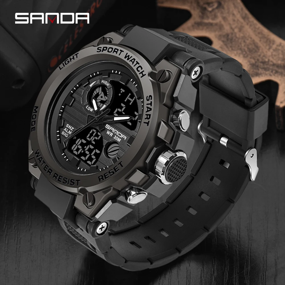 SANDA Top Luxury Watches Men Military Army Mens Watch Waterproof Sport Wristwatch Dual Display Watch Male Relogio Masculino