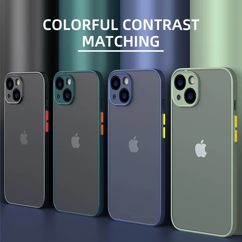 Shockproof Armor Matte Case For iPhone 15 14 13 12 11 Pro Max XR XS X 7 8 Plus SE Mini Luxury Silicone Clear Hard PC Cover Capa