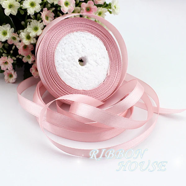 (25 yards/roll) 3/8" (10mm) Pink Single Face Satin Ribbon Webbing Decoration Gift Christmas Ribbons