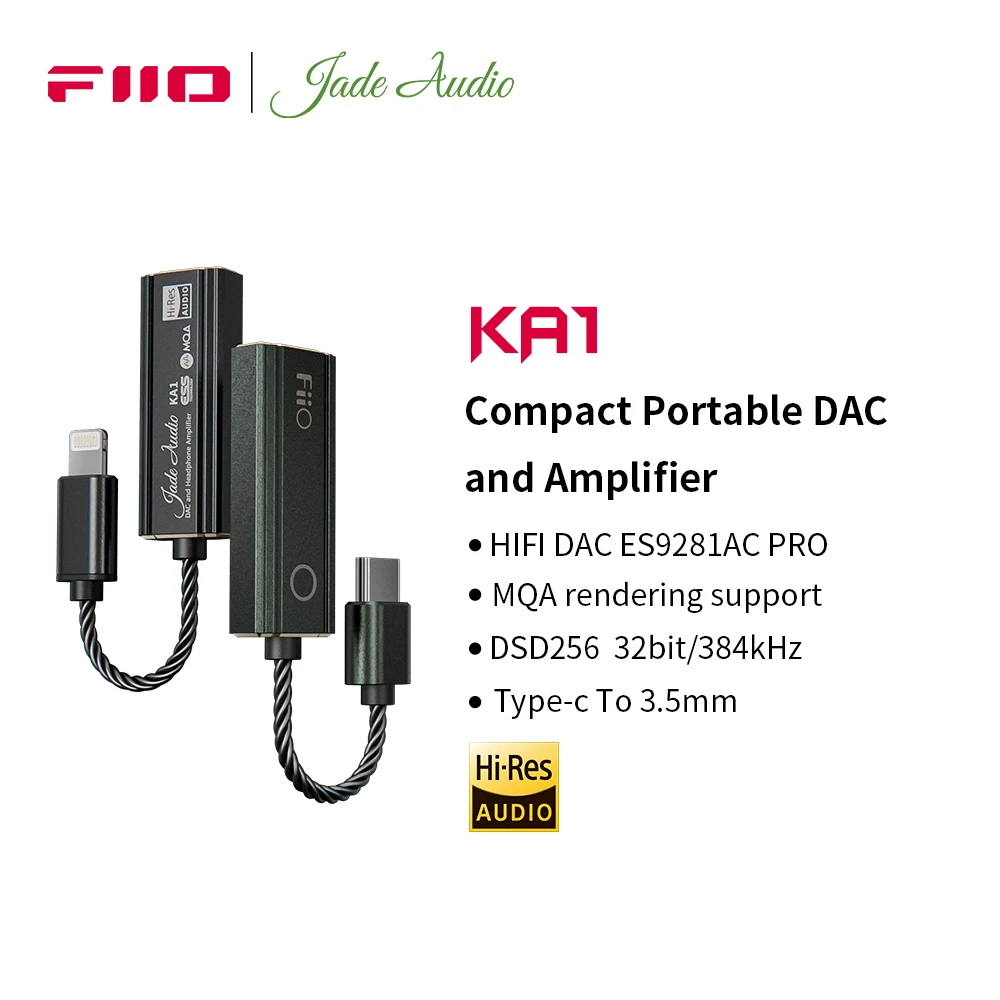 FiiO/JadeAudio- KA1 TypeC to 3.5mm dongle, ES9281AC Pro MQA ,USB DAC DSD256, HIFI Cable Adapter for Android IOS MAC Win10