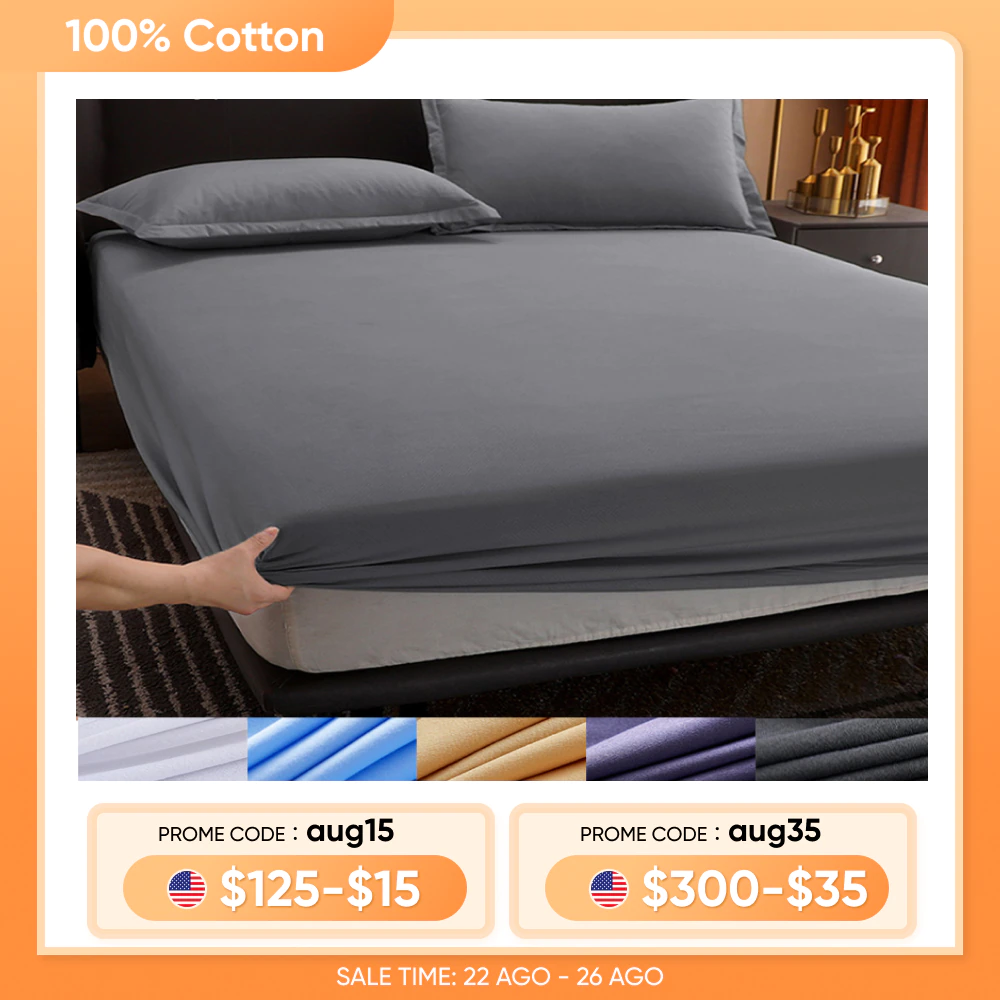 100% Cotton Fitted Sheet with Elastic Bands Non Slip Adjustable Mattress Covers for Single Double King Queen Bed,140/160/200cm