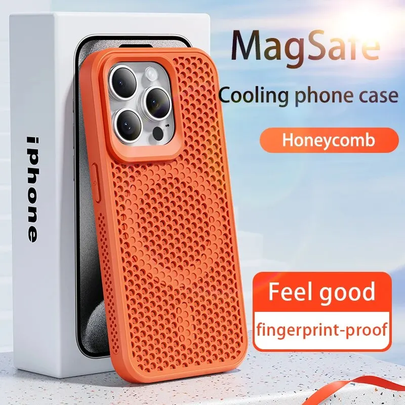 Cooling Heat Dissipation Magsafe Magnetic Phone Case For iPhone 14 15 13 12 11 Pro Max 15 Plus Breathable Grid Hard Back Cover