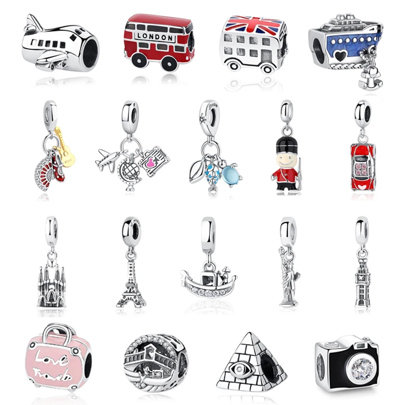 Original 925 Sterling Silver Charm Bead Travel London Bus Camera Suitcase Paris Charms Fit Pandora Bracelets Women Diy Jewelry