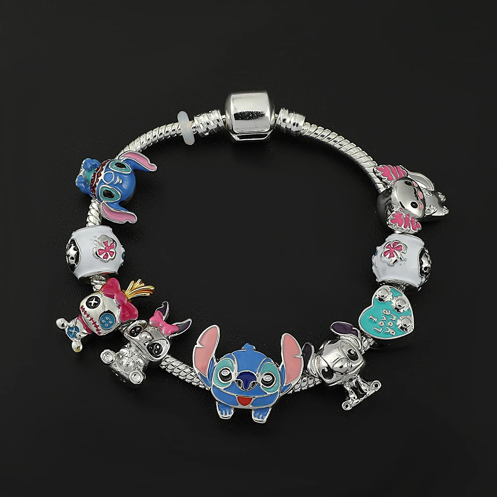 Disney Stitch Enamel Beads Bracelet Anime Lilo & Stitch Bangle DIY Fashion Women Hand Accessories Jewelry Gifts for Girls