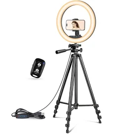 UBeesize 10" Selfie Ring Light with 50" Extendable Tripod Stand & Flexible Phone Holder for Live Stream/Makeup/YouTube Video